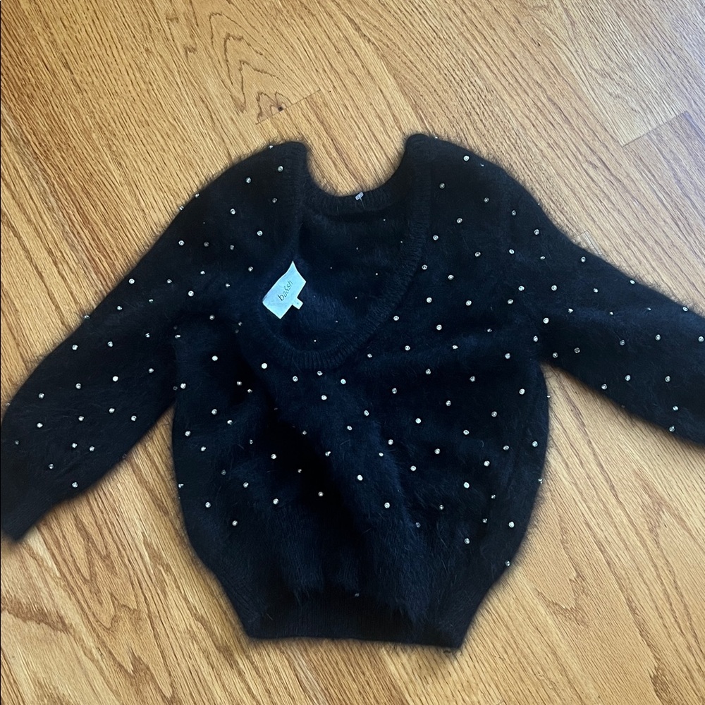 Ba&sh Amby Black Angora Rhinestone holiday Sweater 0